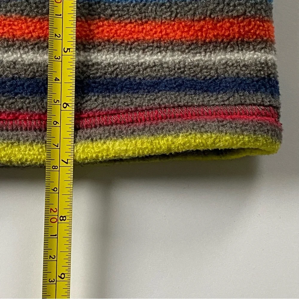 Lands’ End Fleece Stripes Ear Muffs Warmer Kids Gray Blue Red Hat Head Band EUC